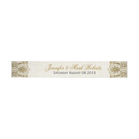 Hochzeitsadressschild Gold Lace 2 Beige Damaskus Rundum-Adressaufkleber (Person)
