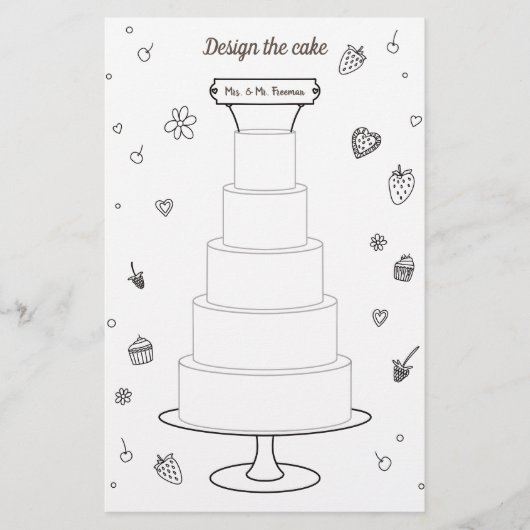 Hochzeitsaktivitäten Färben Seiten Design Cake (Vorne)
