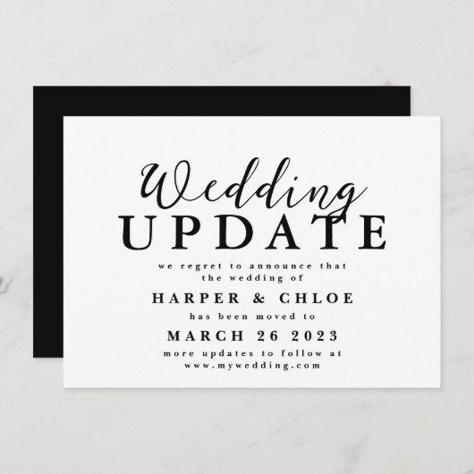 Hochzeitsaktualisierung ändert das Datum der Verzö Save The Date (Vorne/Hinten)