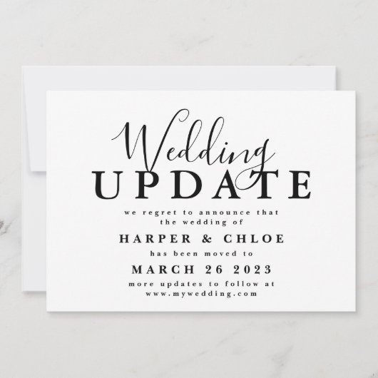 Hochzeitsaktualisierung ändert das Datum der Verzö Save The Date (Vorderseite)