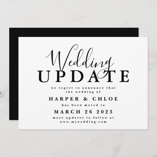 Hochzeitsaktualisierung ändert das Datum der Verzö Save The Date (Vorne/Hinten)