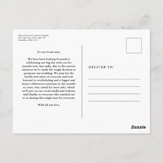 Hochzeitsaktualisierung ändert das Datum Rosa Postkarte (Rückseite)