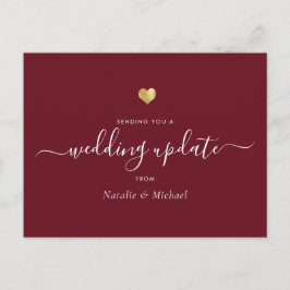 Hochzeitsaktualisierung Elegantes Script Gold Hear Postkarte