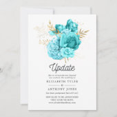 Hochzeitsaktualisierung für Aqua Blue und Gold Flo Einladung (Vorderseite)