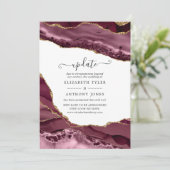 Hochzeitsaktualisierung für Burgund und Gold Agate Einladung (Stehend Vorderseite)