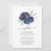 Hochzeitsaktualisierung für Navy und Silver Floral Einladung (Vorderseite)