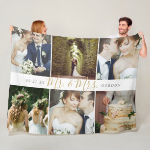 Hochzeitsandenken Herr und Frau 6 Foto-Collage Fleecedecke