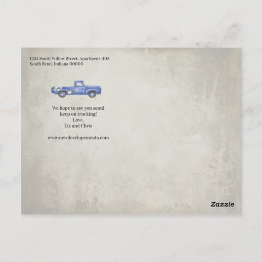 Hochzeitsänderung der Pläne aufgeschoben Blaue LKW Postkarte (Rückseite)