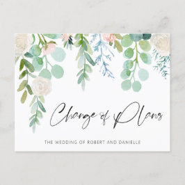 Hochzeitsänderung der Pläne Wasserfarbene Blumengä Ankündigungspostkarte