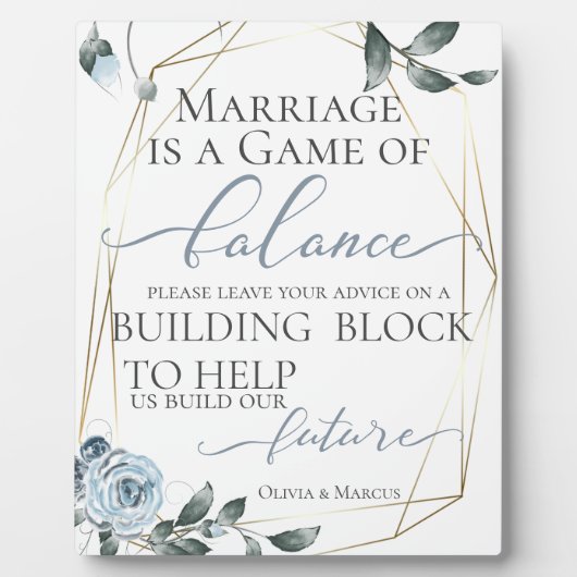 Hochzeitsanforderung Gebäude Block Dusty Blue Fotoplatte (Vorderseite)