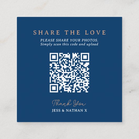 Hochzeitsangabe QR Liebe Herzkronenblauer Monogram Begleitkarte (Rückseite)