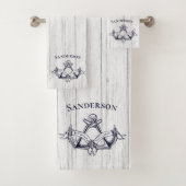 Hochzeitsangore Navy White Nautical Monogram Badhandtuch Set (Insitu)