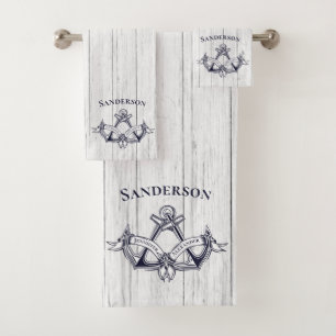 Hochzeitsangore Navy White Nautical Monogram Badhandtuch Set