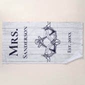Hochzeitsanker Frau Navy Blue Nautical Monogram Strandtuch (Vorderseite)