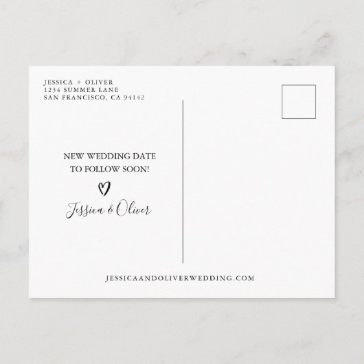 Hochzeitsankündigung am Strand verschoben Postkart Ankündigungspostkarte (Rückseite)