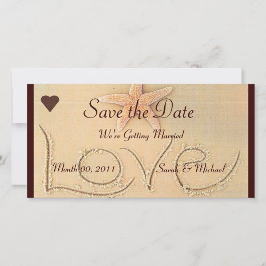 Hochzeitsankündigung der Liebe am Strand Save The Date (Vorderseite)