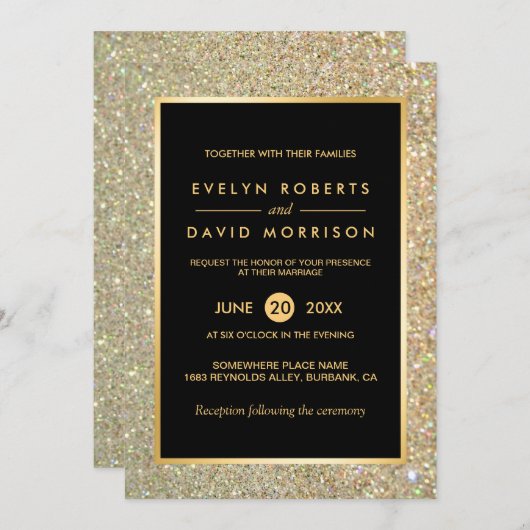 Hochzeitsankündigung Eleganter Glitzer Glitzern Einladung (Vorne/Hinten)