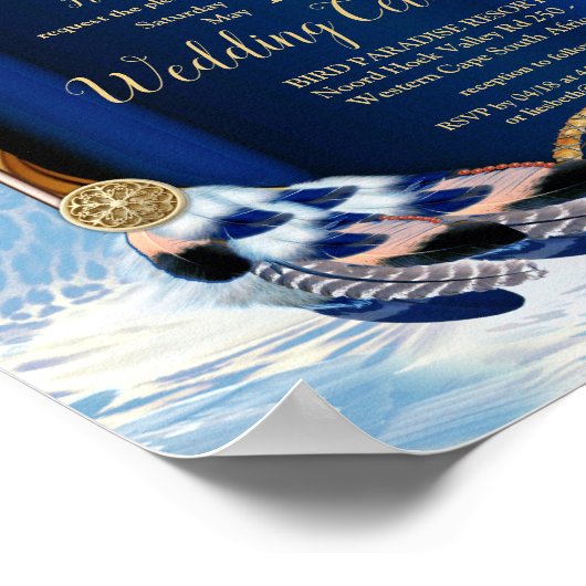 Hochzeitsankündigung für Exotic Blue Parrot Poster (Ecke)