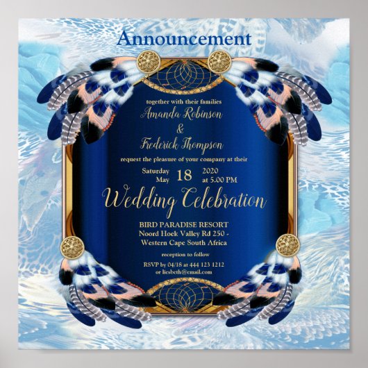 Hochzeitsankündigung für Exotic Blue Parrot Poster (Vorne)