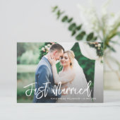 Hochzeitsankündigung für moderne Schriften Dankeskarte (Stehend Vorderseite)