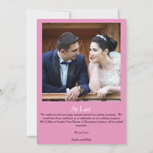 Hochzeitsankündigung für weißes und Lila Foto Einladung (Rückseite)