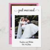 Hochzeitsankündigung für weißes und Lila Foto Einladung (Vorne/Hinten)