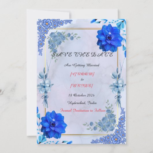 Hochzeitsankündigung im Aquarell-Stil der Navy Save The Date (Vorderseite)