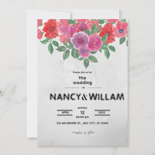 Hochzeitsankündigung in Graue und Rote Blume Einladung (Vorderseite)