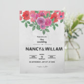 Hochzeitsankündigung in Graue und Rote Blume Einladung (Stehend Vorderseite)