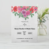 Hochzeitsankündigung in Graue und Rote Blume Einladung (Stehend Vorderseite)