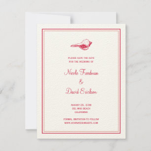 Hochzeitsankündigung in Rot-Muscheln Save the Date Einladung