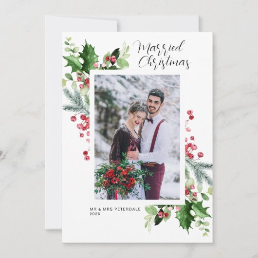 Hochzeitsankündigung mit Blumenrahmen Dankeskarte (Vorderseite)