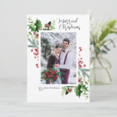 Hochzeitsankündigung mit Blumenrahmen Dankeskarte (Stehend Vorderseite)