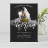 Hochzeitsankündigung mit Sitting Bride - Classic (Stehend Vorderseite)