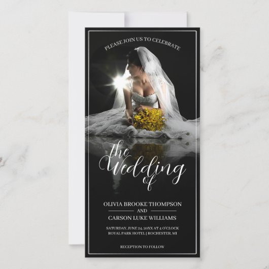 Hochzeitsankündigung mit sitzender Braut - Klassis (Vorderseite)