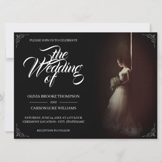 Hochzeitsankündigung mit stehender Braut - Klassik (Vorderseite)