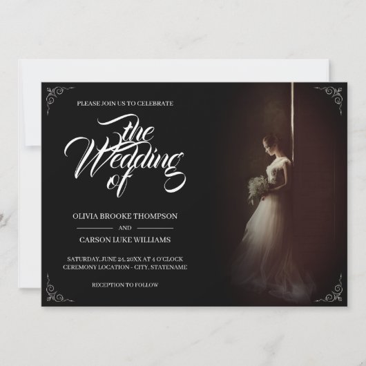 Hochzeitsankündigung mit stehender Braut - Klassik (Vorderseite)