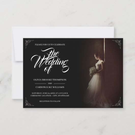 Hochzeitsankündigung mit stehender Braut - Klassik (Vorderseite)