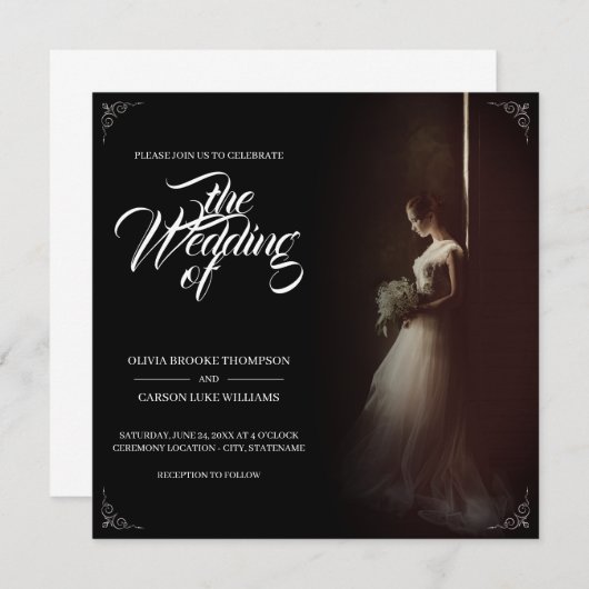 Hochzeitsankündigung mit stehender Braut - Klassik (Vorne/Hinten)