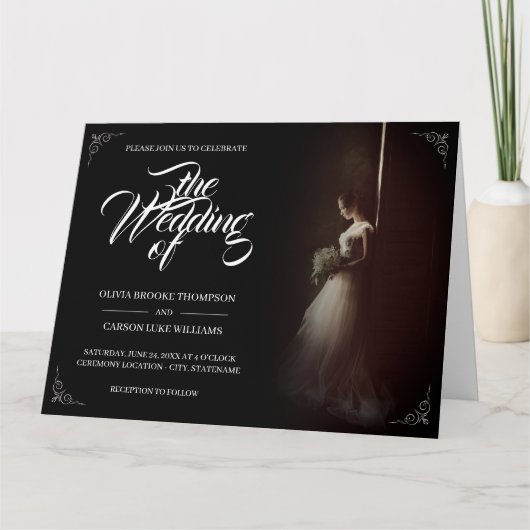 Hochzeitsankündigung mit stehender Braut - Klassik Karte (Vorderseite)