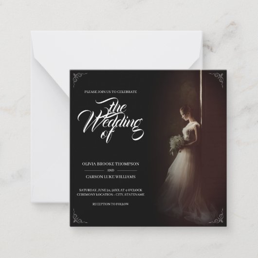 Hochzeitsankündigung mit stehender Braut - Klassik Mitteilungskarte (Vorderseite)