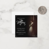 Hochzeitsankündigung mit stehender Braut - Klassik Mitteilungskarte (Vorderseite/Rückseite Beispiel)