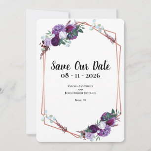 Hochzeitsankündigung mit violetten Blumen - Save t The Date