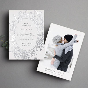 Hochzeitsankündigung mit Wildblumen-Silhouette-Fot Folieneinladung