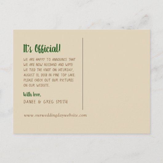 Hochzeitsankündigung nur verheiratete Gebirgsbäume Ankündigungspostkarte (Rückseite)