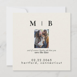 Hochzeitsankündigung Paar mit Haustier-Foto Cream Einladung