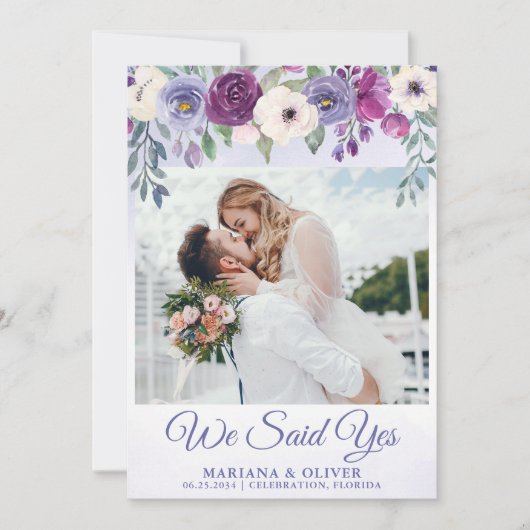 Hochzeitsankündigung Periwinkle Fuchsia Floral Einladung (Vorderseite)