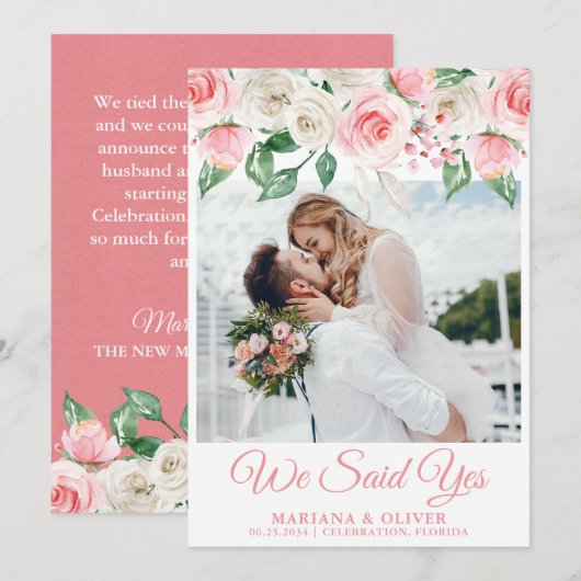 Hochzeitsankündigung Pink Peach Weiße Blüte Einladung (Vorne/Hinten)