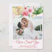 Hochzeitsankündigung Tropische Blume Gold Einladung (Vorderseite)