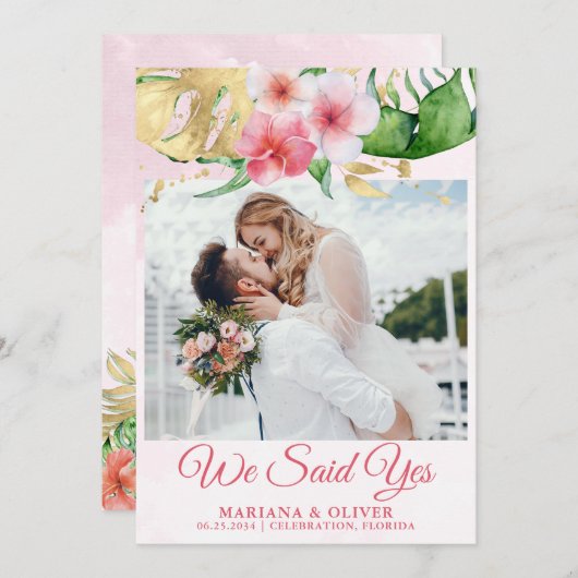 Hochzeitsankündigung Tropische Blume Gold Einladung (Vorne/Hinten)